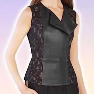 BCBGMAXAZRIA Becky Faux Leather Vest w/ Floral Lace Detail Sz XXS